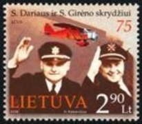 Pašto ženklas, skirtas S. Dariaus ir S. Girėno skrydžio 75-mečiui
